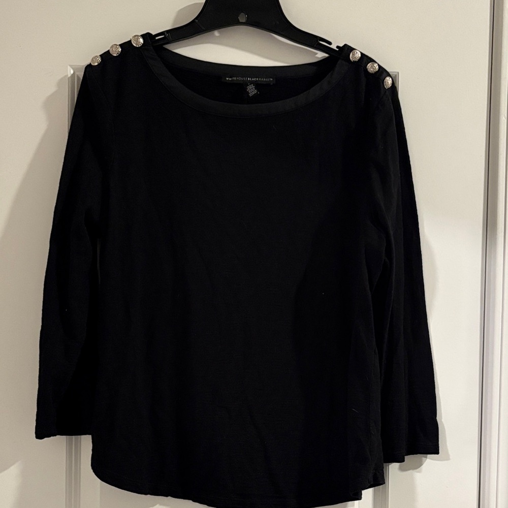 White House Black Market Black Long Sleeve Top with Shoulder Buttons